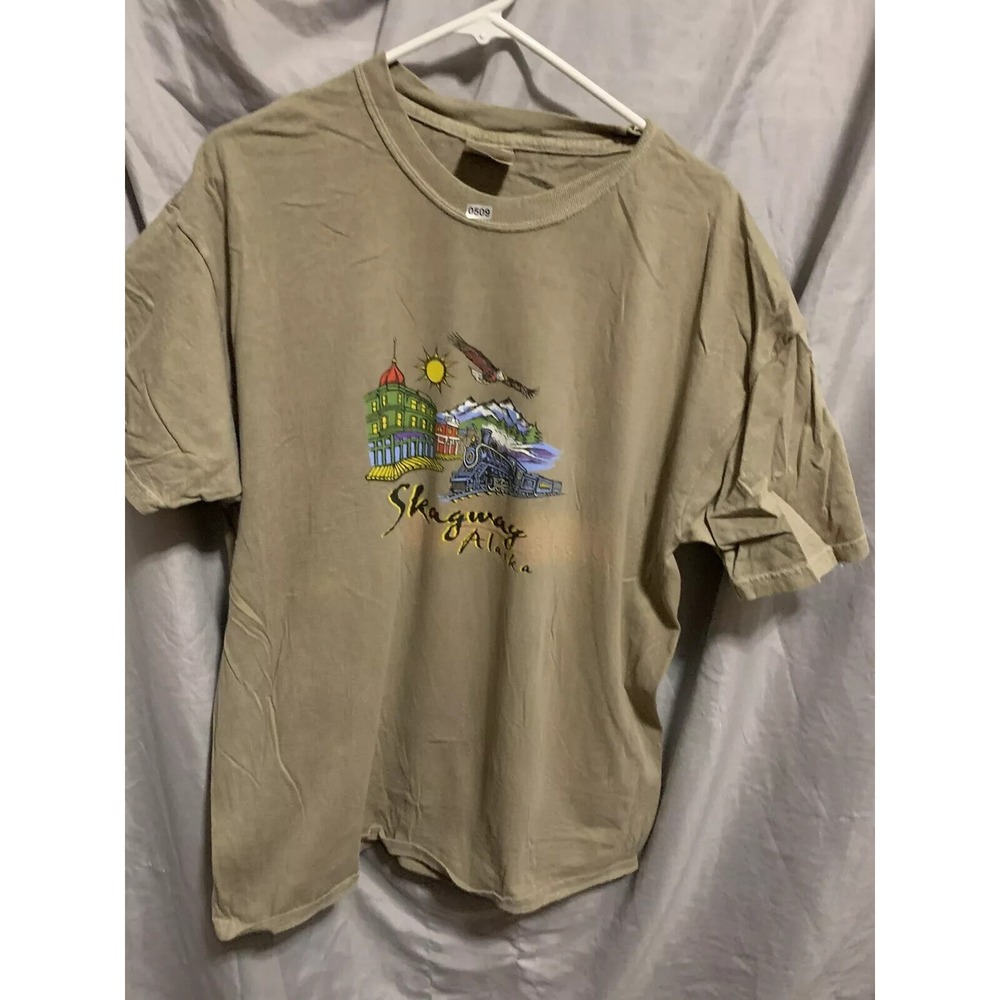 Hanes Shirt Adult Extra Large Brown Short Sleeve Skagway Alaska Mens